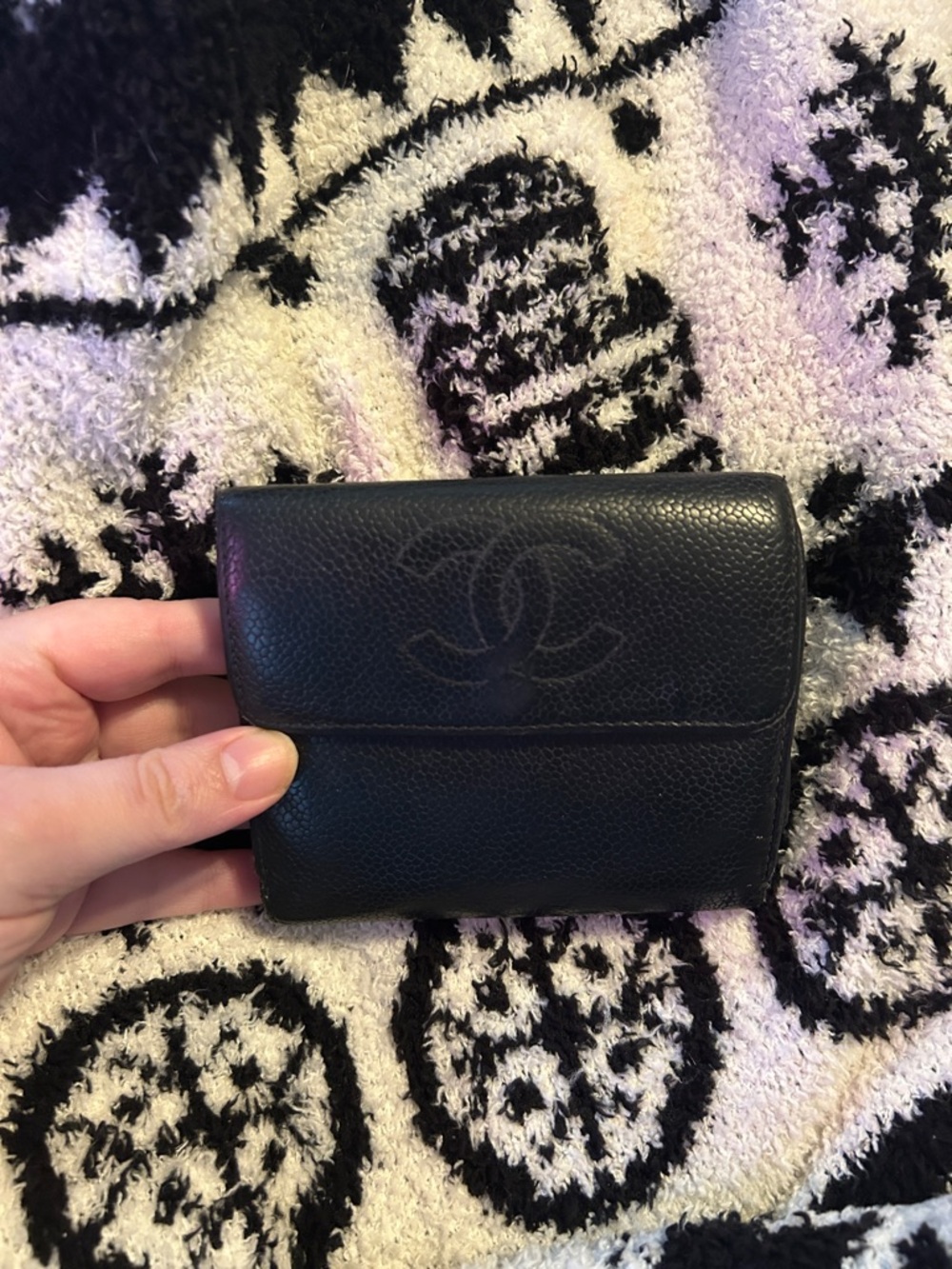 CHANEL Black Caviar Leather Small Bifold Wallet